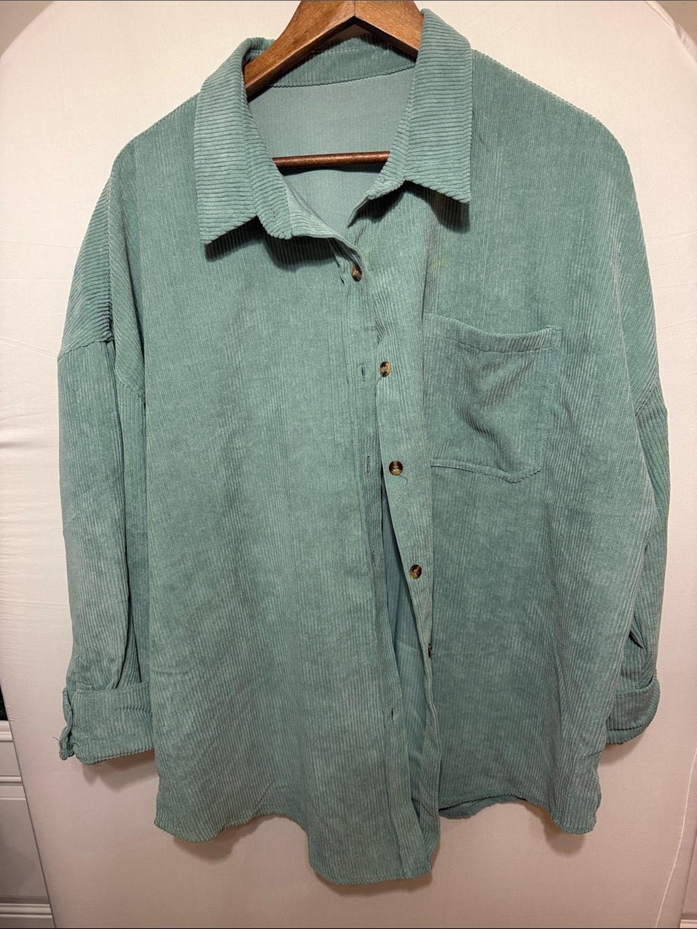 Relaxed Corduroy Button-Up Shirt in Sage Green